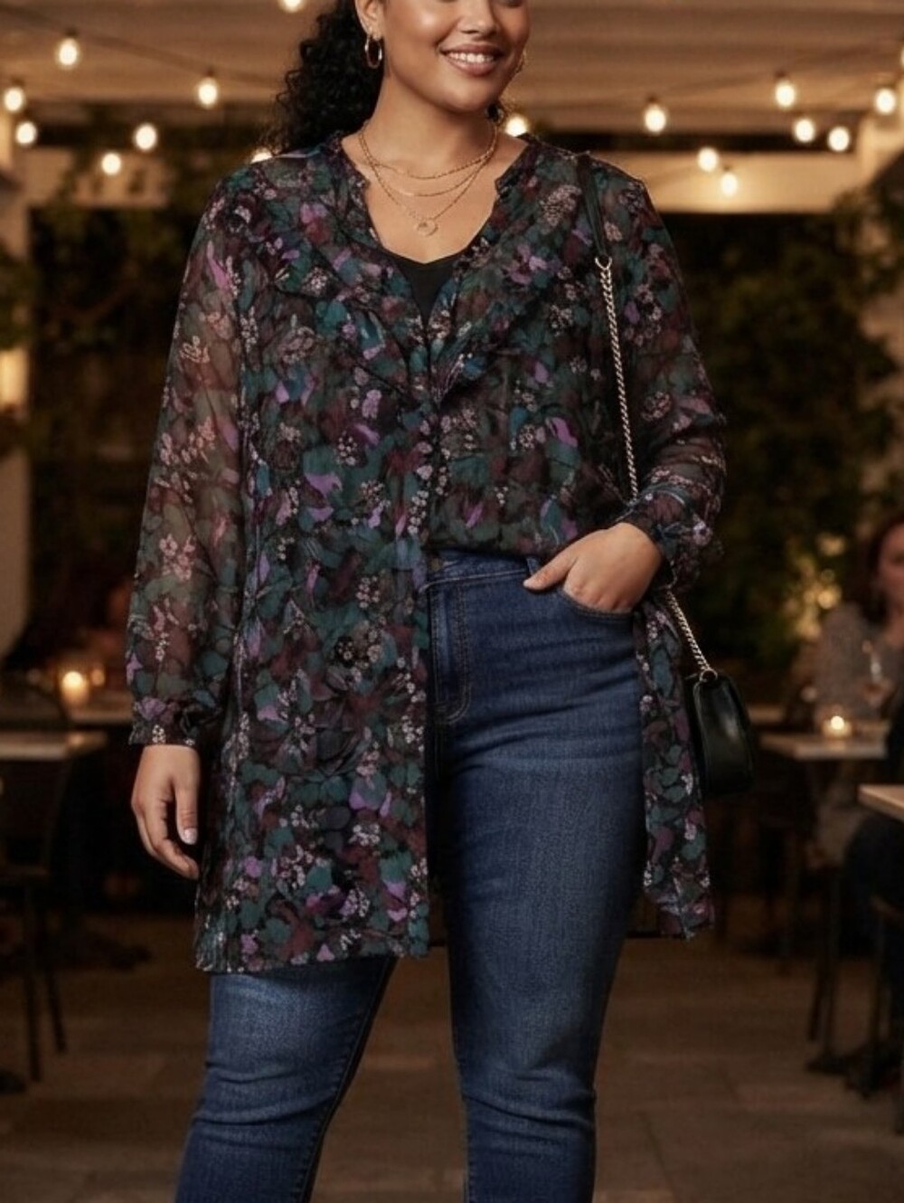 Penningtons 3X Sheer Floral Blouse Long Sleeve Plus Size Tunic